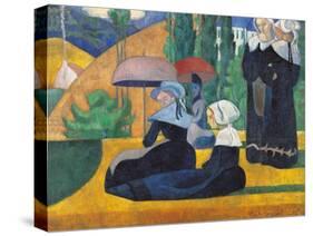 Brittany Women with Umbrellas-Emile Bernard-Stretched Canvas