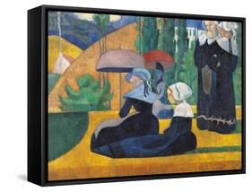 Brittany Women with Umbrellas-Emile Bernard-Framed Stretched Canvas