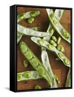 Broad Beans and Pods on a Wooden Surface-Petr Gross-Framed Stretched Canvas