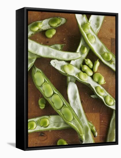 Broad Beans and Pods on a Wooden Surface-Petr Gross-Framed Stretched Canvas