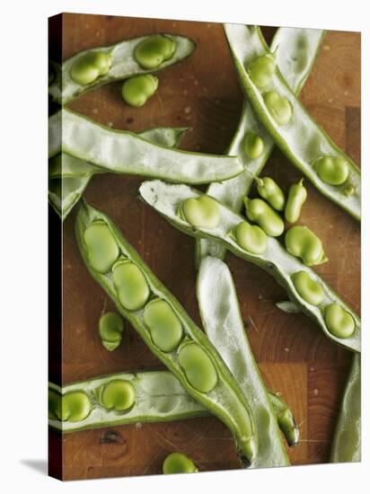 Broad Beans and Pods on a Wooden Surface-Petr Gross-Stretched Canvas