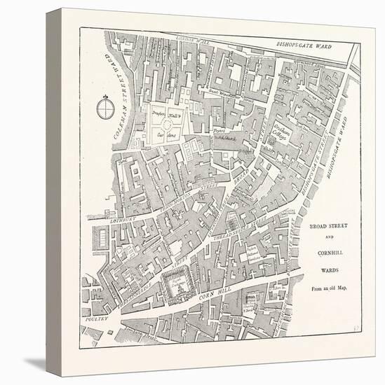 Broad Street and Cornhill Wards from a Map of 1750, London-null-Stretched Canvas