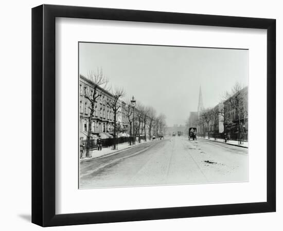 Broad Tree-Lined Street with Tramlines, Burdett Road, Stepney, London, 1912-null-Framed Photographic Print