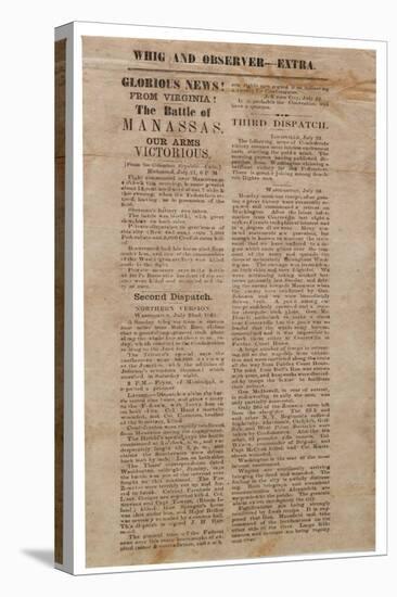 Broadside Announcing the First Battle of Manassas, Whig and Observer Extra, after 22 July 1861-null-Stretched Canvas