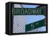 Broadway and 5th Avenue Street Signs, Manhattan, New York City, New York, USA-Amanda Hall-Framed Stretched Canvas