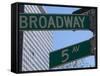 Broadway and 5th Avenue Street Signs, Manhattan, New York City, New York, USA-Amanda Hall-Framed Stretched Canvas