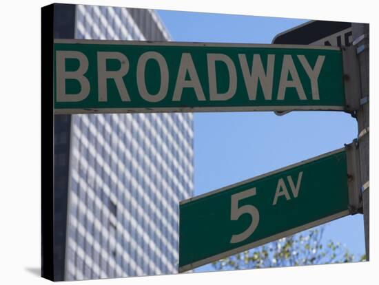 Broadway and 5th Avenue Street Signs, Manhattan, New York City, New York, USA-Amanda Hall-Stretched Canvas