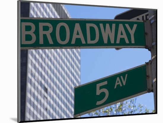 Broadway and 5th Avenue Street Signs, Manhattan, New York City, New York, USA-Amanda Hall-Mounted Photographic Print