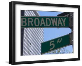 Broadway and 5th Avenue Street Signs, Manhattan, New York City, New York, USA-Amanda Hall-Framed Photographic Print