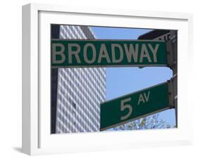 Broadway and 5th Avenue Street Signs, Manhattan, New York City, New York, USA-Amanda Hall-Framed Photographic Print