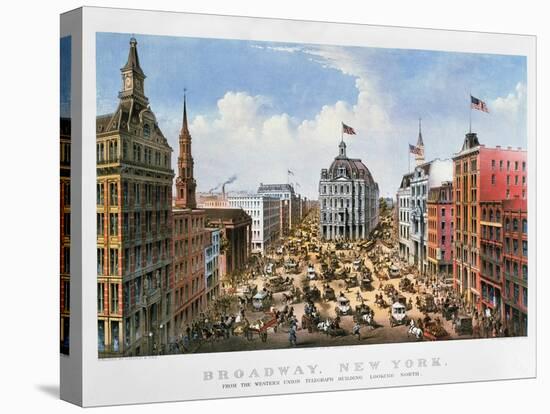 Broadway, NYC, 1875-Currier & Ives-Stretched Canvas