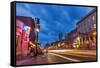Broadway Street at Dusk in Downtown Nashville, Tennessee, USA-Chuck Haney-Framed Stretched Canvas