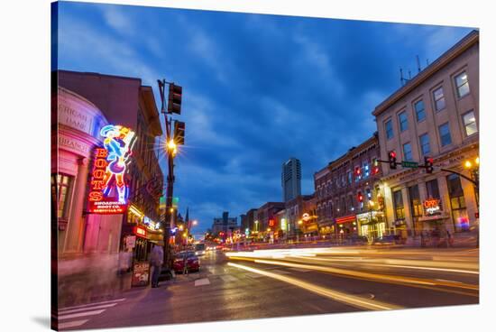 Broadway Street at Dusk in Downtown Nashville, Tennessee, USA-Chuck Haney-Stretched Canvas