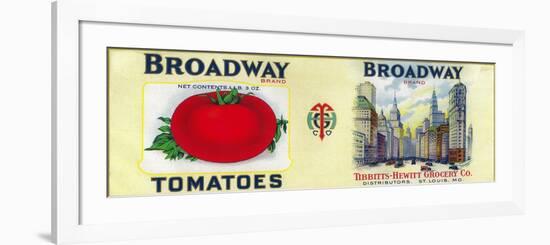 Broadway Tomato Label - St. Louis, MO-Lantern Press-Framed Art Print