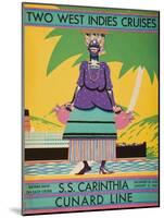 Brochure Cover for 'Two West Indies Cruises' on Board the S.S. 'Carinthia', 1929-null-Mounted Giclee Print