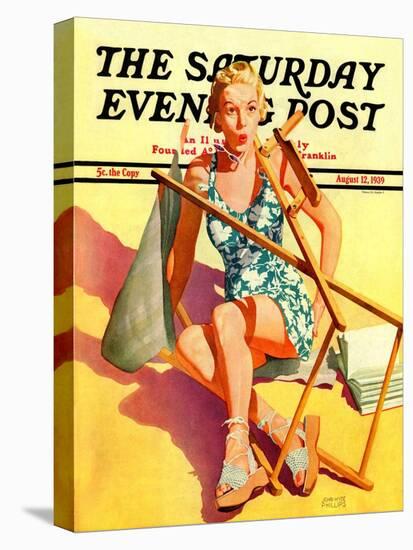 "Broken Beach Chair," Saturday Evening Post Cover, August 12, 1939-John Hyde Phillips-Stretched Canvas