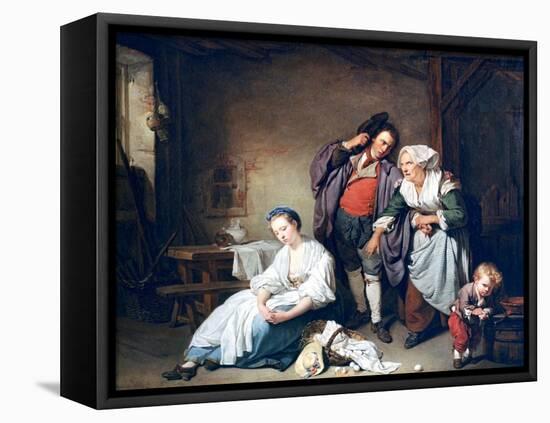 Broken Eggs, 1756-Jean-Baptiste Greuze-Framed Stretched Canvas