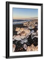 Broken Ice from Washed Upiicebergs on Jokulsarlon Black Beach at Sunrise-Neale Clark-Framed Photographic Print