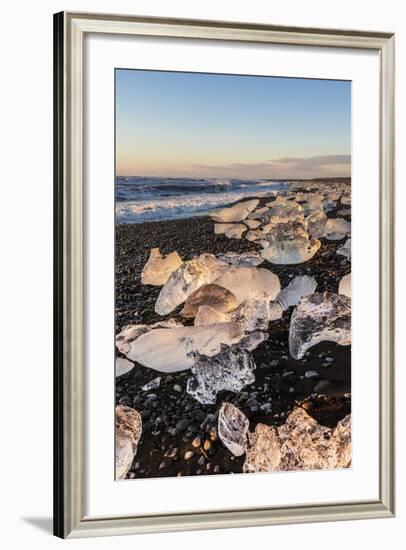 Broken Ice from Washed Upiicebergs on Jokulsarlon Black Beach at Sunrise-Neale Clark-Framed Photographic Print