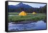 Broken Top Mountain and Camping Tent, Sparks Lake, Three Sisters Wilderness, Eastern Oregon, USA-Stuart Westmorland-Framed Stretched Canvas