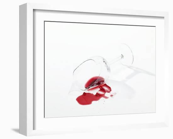 Broken Wine Glass with Spilt Red Wine-null-Framed Photographic Print