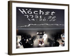 Brokers Under a Curve of German Stock Index Dax at Stock Market in Frankfurt, Central Germany-null-Framed Photographic Print