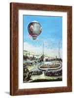 Brolteaux in Lyon and the Third Flight of the Montgolfier Hot-Air Balloon, 10th of January 1784-null-Framed Giclee Print