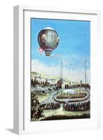 Brolteaux in Lyon and the Third Flight of the Montgolfier Hot-Air Balloon, 10th of January 1784-null-Framed Giclee Print