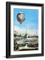 Brolteaux in Lyon and the Third Flight of the Montgolfier Hot-Air Balloon, 10th of January 1784-null-Framed Giclee Print