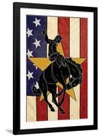 Bronco Bucking and Flag-Lantern Press-Framed Art Print