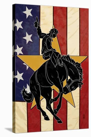 Bronco Bucking and Flag-Lantern Press-Stretched Canvas