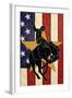 Bronco Bucking and Flag-Lantern Press-Framed Art Print