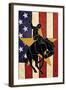 Bronco Bucking and Flag-Lantern Press-Framed Art Print