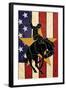 Bronco Bucking and Flag-Lantern Press-Framed Art Print