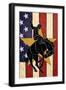 Bronco Bucking and Flag-Lantern Press-Framed Art Print