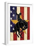 Bronco Bucking and Flag-Lantern Press-Framed Art Print