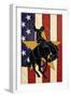 Bronco Bucking and Flag-Lantern Press-Framed Art Print