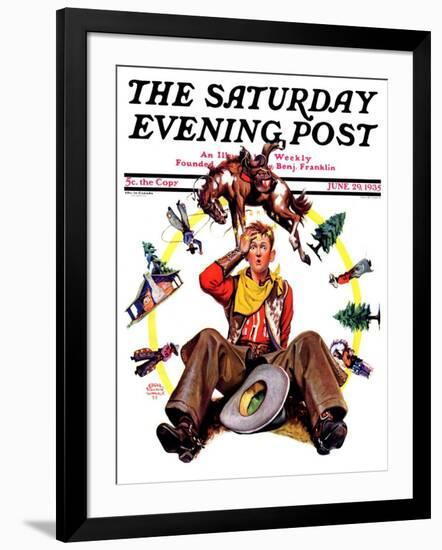 "Bronco Buster on Butt," Saturday Evening Post Cover, June 29, 1935-Edgar Franklin Wittmack-Framed Giclee Print