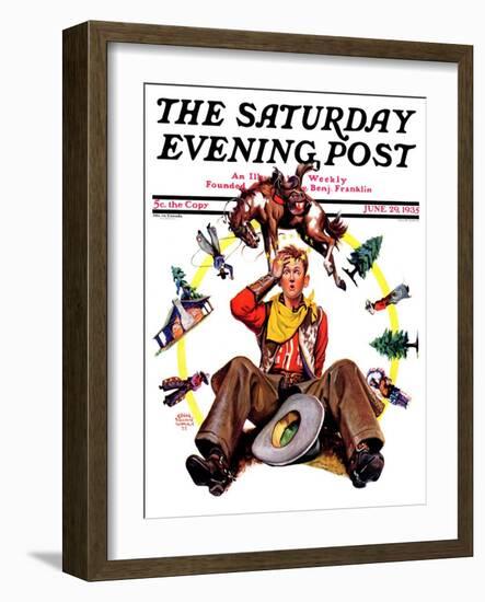 "Bronco Buster on Butt," Saturday Evening Post Cover, June 29, 1935-Edgar Franklin Wittmack-Framed Giclee Print