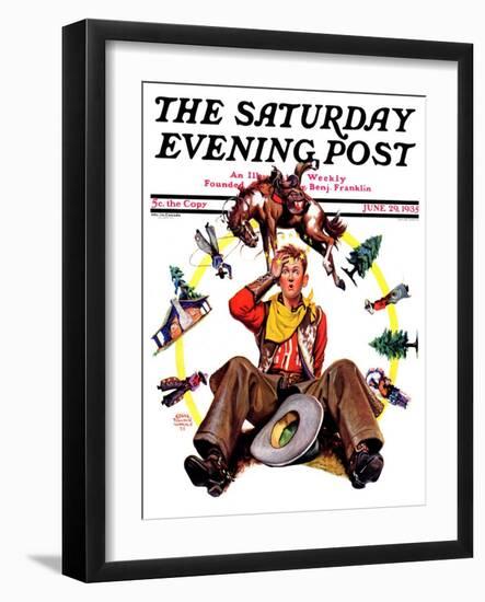 "Bronco Buster on Butt," Saturday Evening Post Cover, June 29, 1935-Edgar Franklin Wittmack-Framed Giclee Print