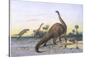 Brontosaurus Attacked by Allosaurus-Wilhelm Kuhnert-Stretched Canvas