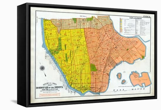 Bronx Index Map-null-Framed Stretched Canvas