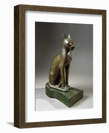 Bronze and Gold Statuette of Goddess Bastet as a Cat, also known as the Psamtik Cat-null-Framed Giclee Print