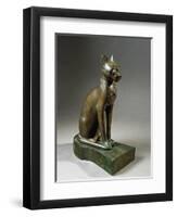 Bronze and Gold Statuette of Goddess Bastet as a Cat, also known as the Psamtik Cat-null-Framed Giclee Print