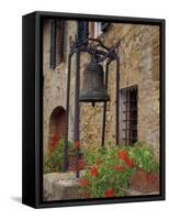 Bronze Bell, Geraniums and Farmhouse, Tuscany, Italy-Merrill Images-Framed Stretched Canvas