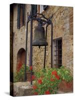 Bronze Bell, Geraniums and Farmhouse, Tuscany, Italy-Merrill Images-Stretched Canvas