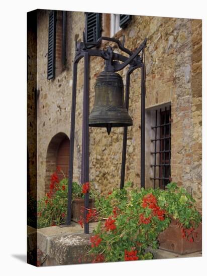Bronze Bell, Geraniums and Farmhouse, Tuscany, Italy-Merrill Images-Stretched Canvas