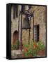 Bronze Bell, Geraniums and Farmhouse, Tuscany, Italy-Merrill Images-Framed Stretched Canvas