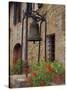 Bronze Bell, Geraniums and Farmhouse, Tuscany, Italy-Merrill Images-Stretched Canvas