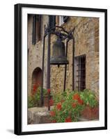 Bronze Bell, Geraniums and Farmhouse, Tuscany, Italy-Merrill Images-Framed Premium Photographic Print